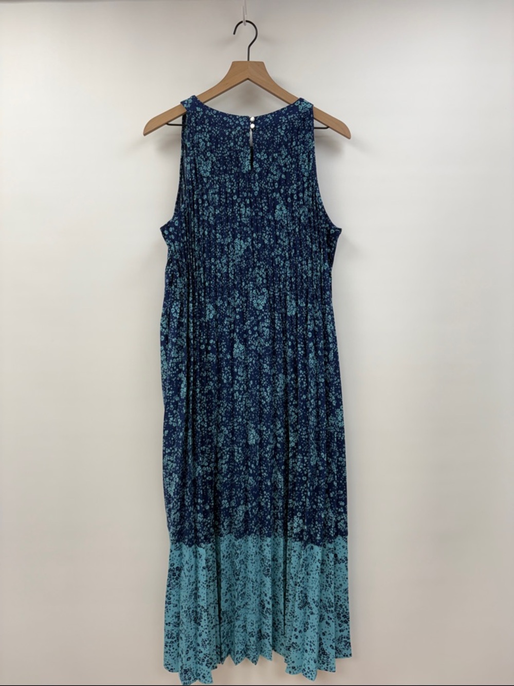 J. Jill Ditsy Floral Accordion Pleated Sleeveless A-Line Midi Dress Blue XL - Picture 5 of 8